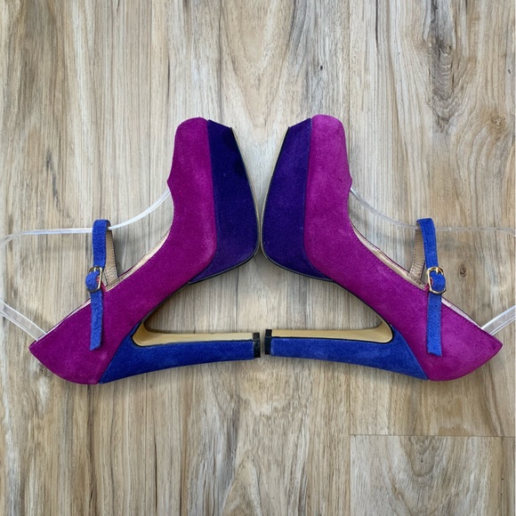 STEVE MADDEN “Toni” Purple + Cobalt Blue Platform Mary Janes Suede Heels Size 8 - Picture 3 of 9